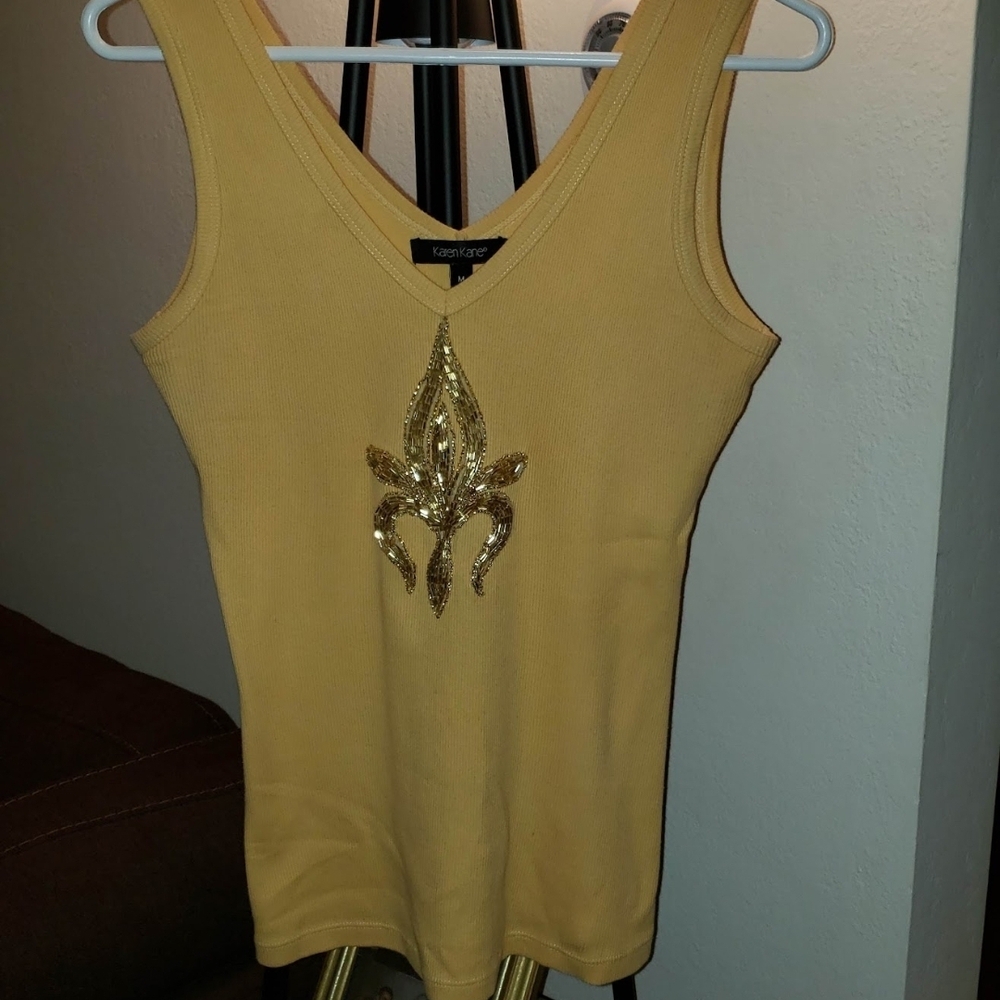 Karen Kane Gold Embellished Tank Top